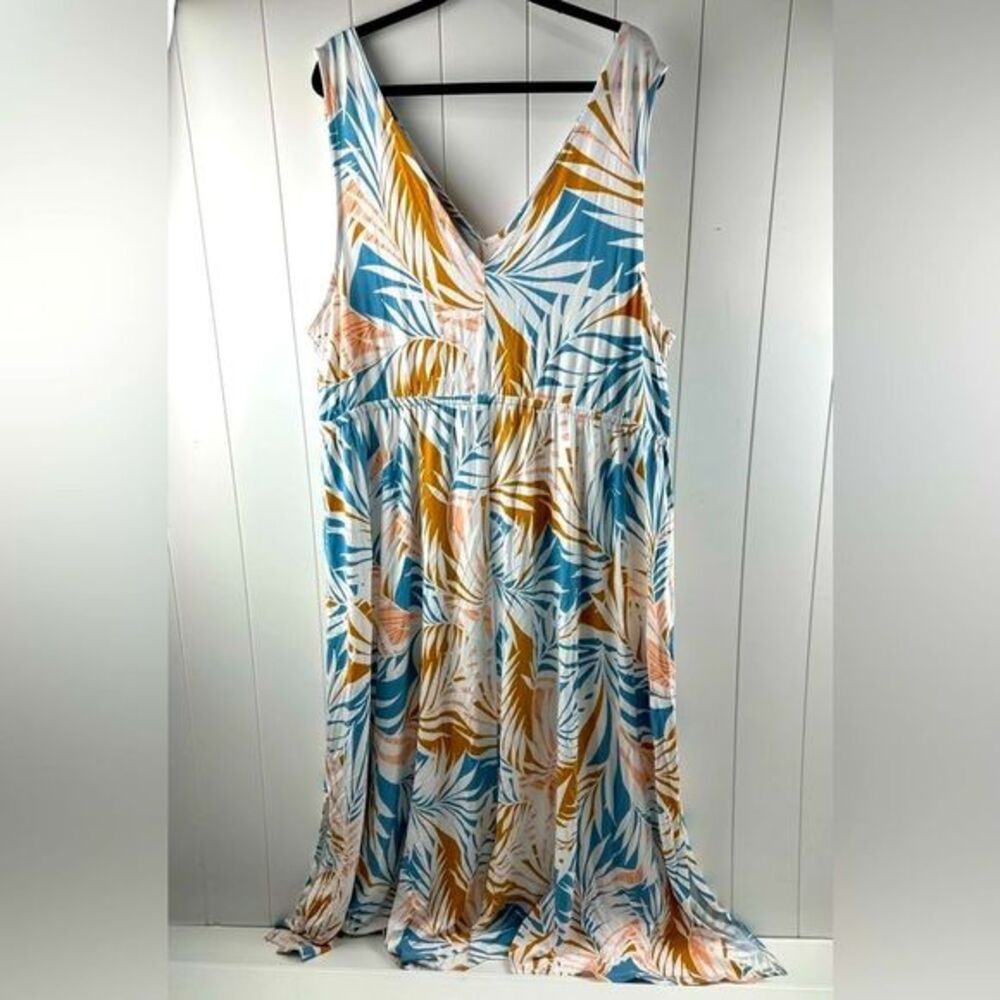 Cynthia Rowley Curve Dress Size 3X Maxi Tropical Blue Orange Sleeveless NWOT